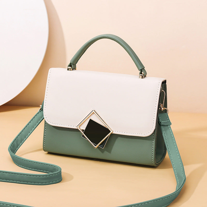 Two Tone Buckle Decor Flap Square Purse Shoulder Bag