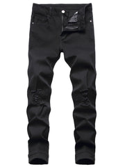 Men's Ripped Pencil Jeans Knee Rips Distressed Stretch Denim Pants
