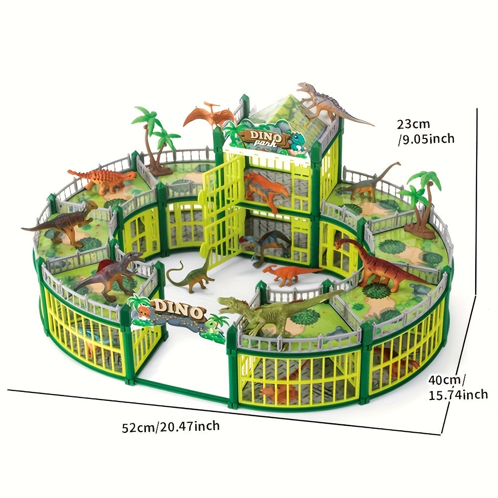 215pcs DIY Dinosaur Toy Set with 2 Story Building & 18 Dinosaurs