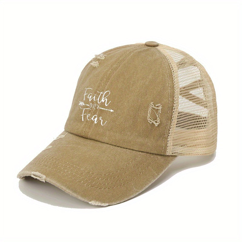 Distressed Ponytail Trucker Hat Baseball Cap