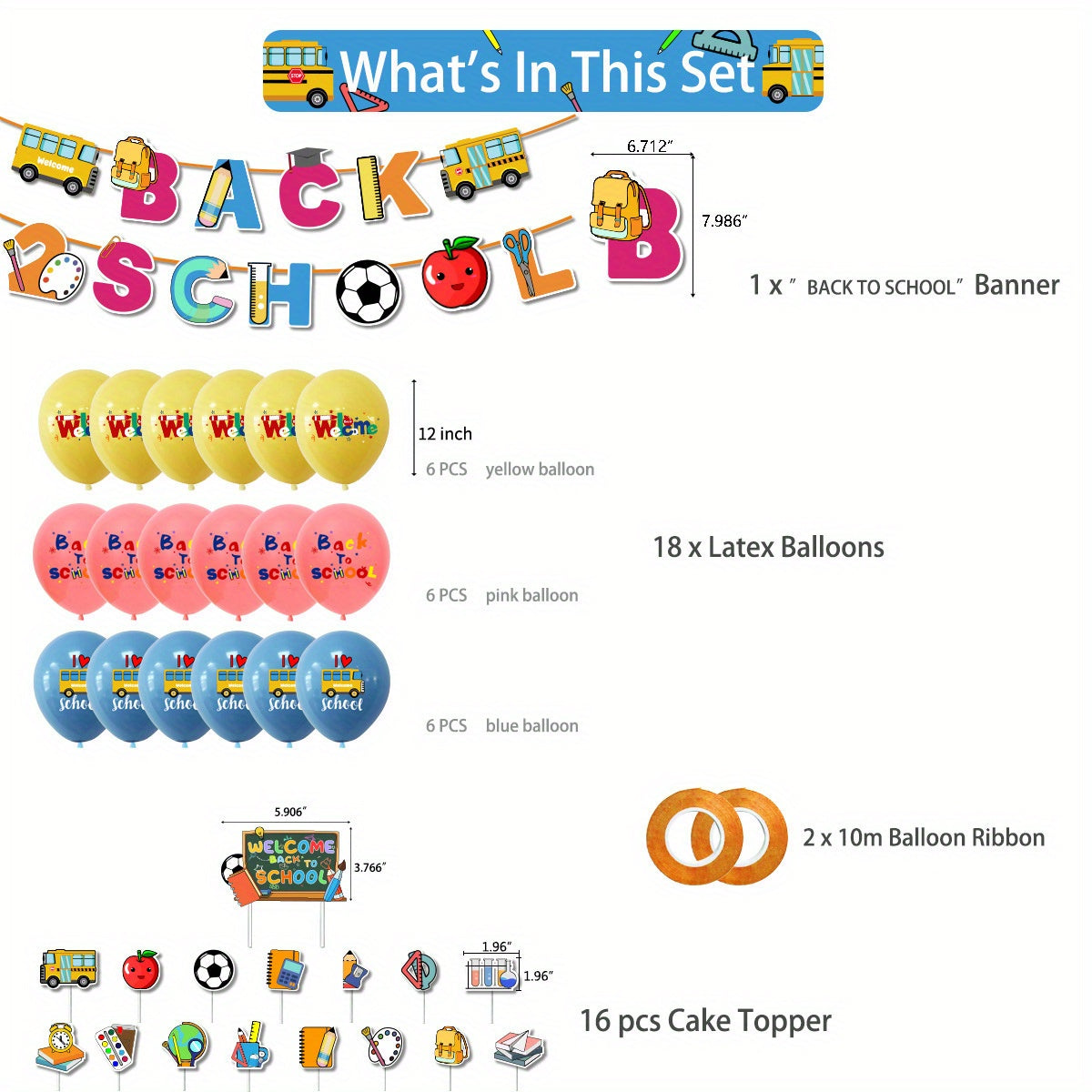 Back To School Banner & Cake Toppers Set