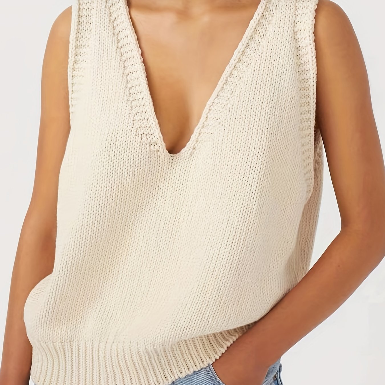  V Neck Sweater Vest Women's Basic Knitted Sleeveless Top