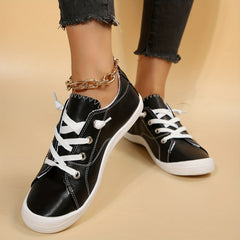Women's Faux Leather Sneakers Causal Lace Up Outdoor Shoes