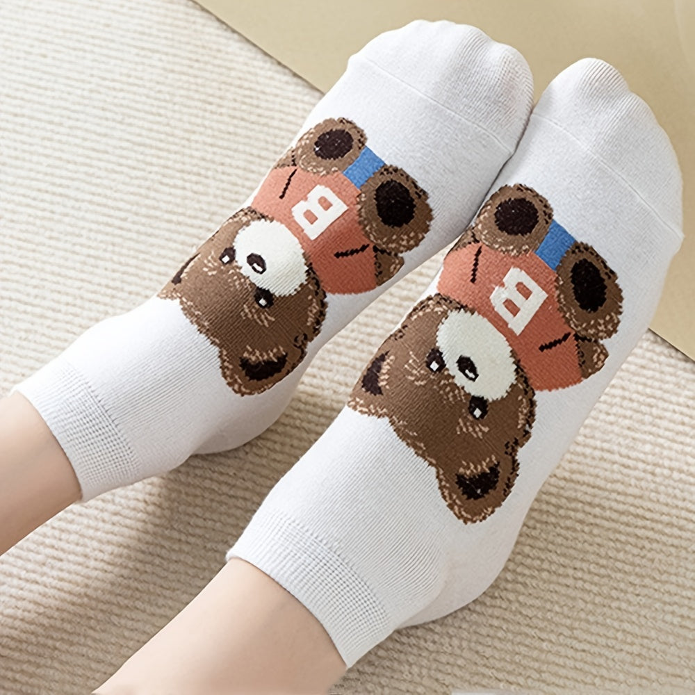 5 Pairs Women's Bear Boat Short Cotton Ankle Socks