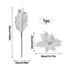 1pc Poinsettia Flower Silver Golden Red Artificial Christmas Decorations