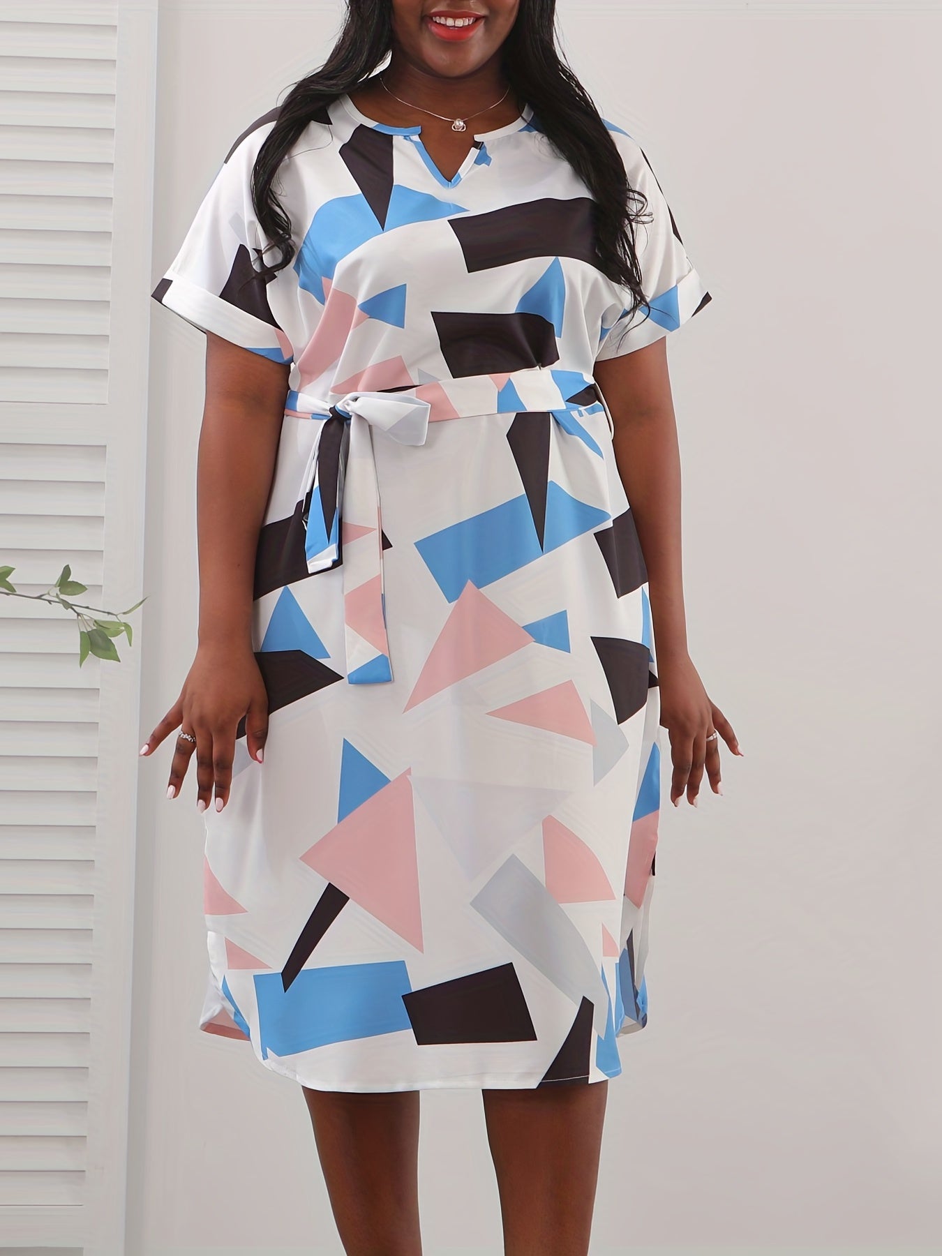  Women's Geometric Print Short Sleeve Dress