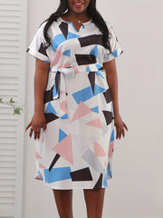  Women's Geometric Print Short Sleeve Dress
