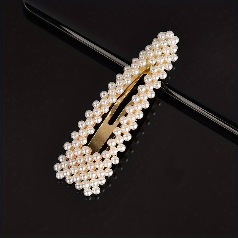 Faux Pearl Snap Clip Bobby Pin Duck Billed Clip Head Jewelry Hair Accessories