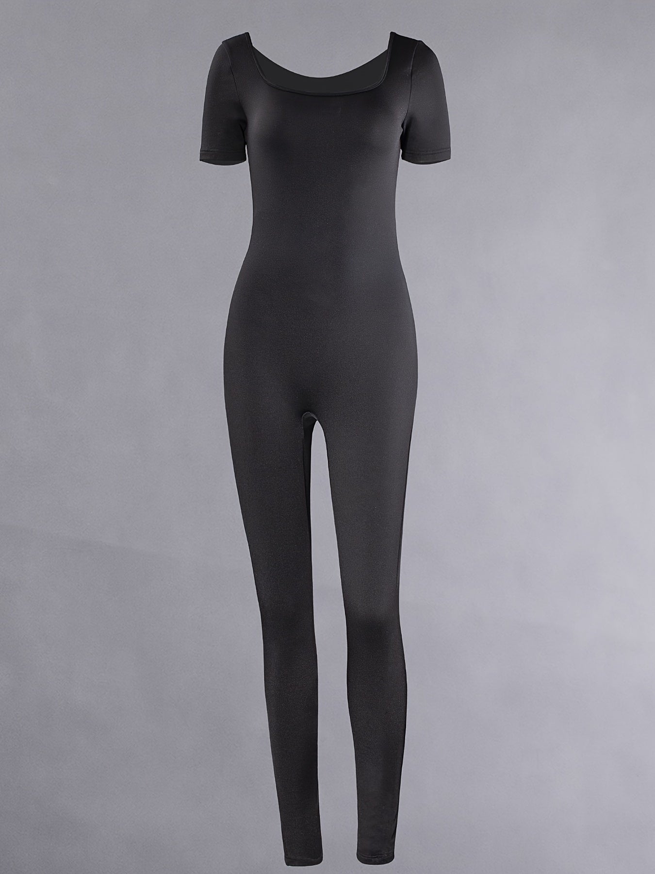 Sexy Short Sleeve Jumpsuit High Stretch Solid Color
