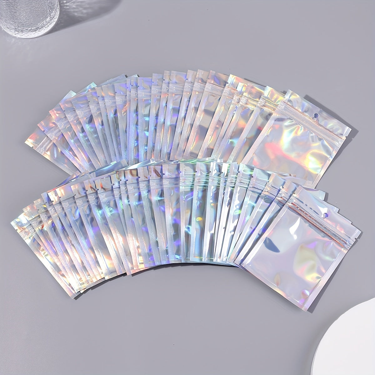 50pcs Transparent Laser Colorful Storage Bag for Small Objects