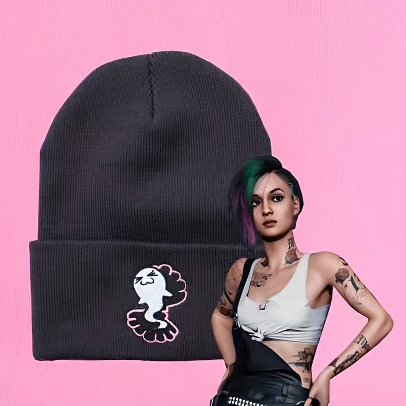 Y2K Cartoon Beanie Ghost Mermaid Embroidered Knitted Hat Unisex