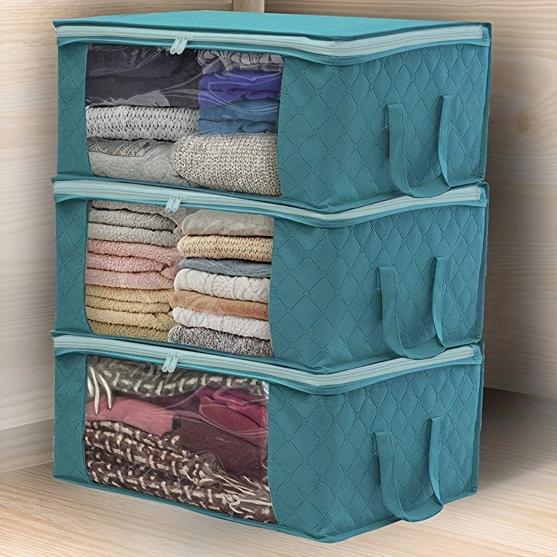 Quilted Storage Zipper Bag Clothes Organizer Foldable Box w/ Window