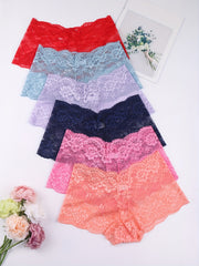 6pcs Floral Lace Boyshort Panties Soft & Comfortable Women's Lingerie