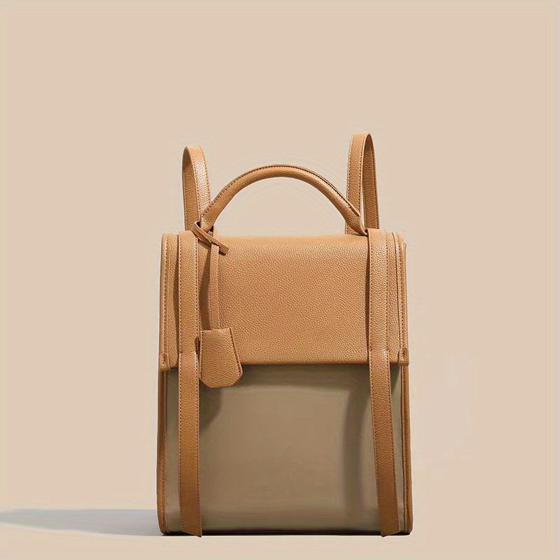 Colorblock Backpack Square Flap Preppy School Rucksack
