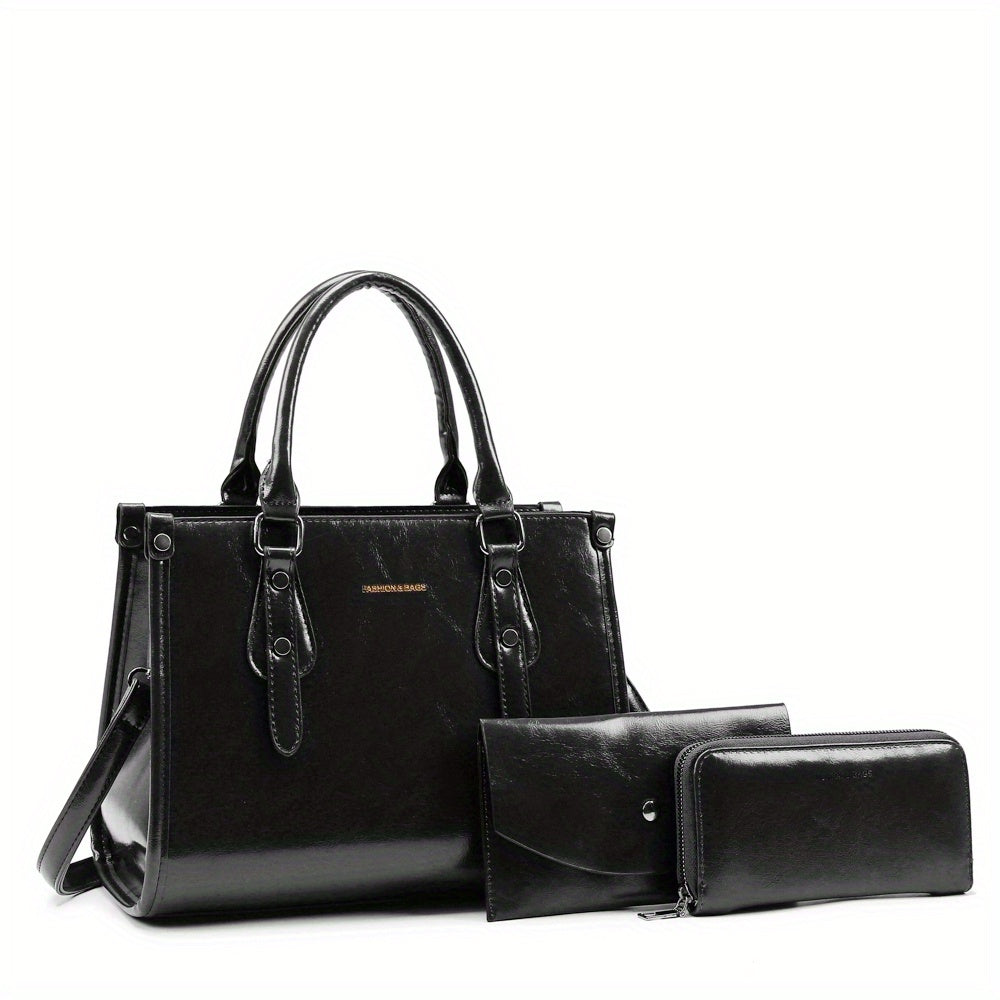 3PCS PU Leather Handbag Set Crossbody Bag & Clutch Purse With Zipper