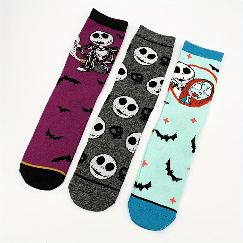 4 Pairs Skull Print Socks Halloween Mid Tube Stockings