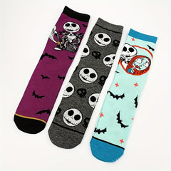 4 Pairs Skull Print Socks Halloween Mid Tube Stockings