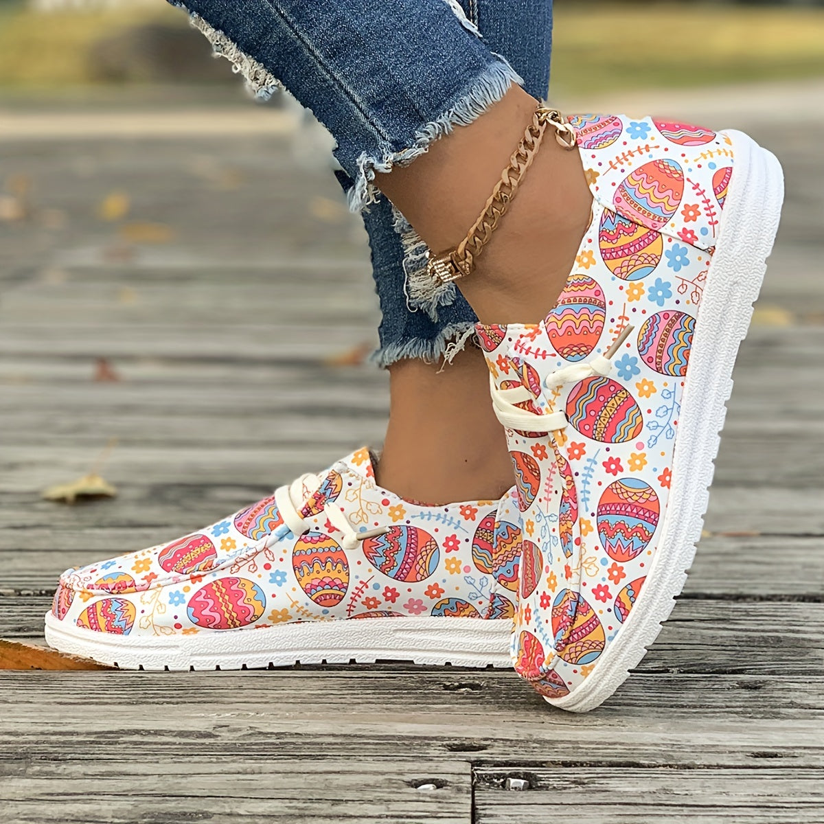 Colorful Pattern Breathable Flat Skate Shoes