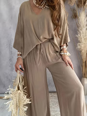  V Neck Loose Fit Top & Pants Two Piece Set