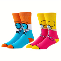 Cartoon Pattern Socks, 2 Pairs Mid Tube Women's Stockings