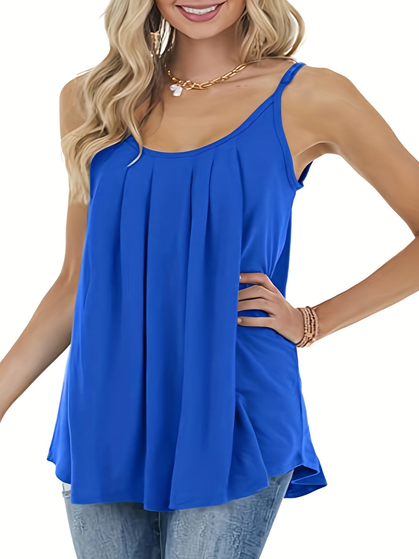  Casual Cami Top Women's Plus Plain Ruched Round Neck Medium Stretch