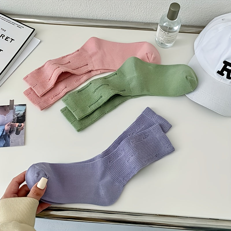 8 Pairs Ripped Crew Socks Comfy & Breathable Women's Stockings & Hosiery