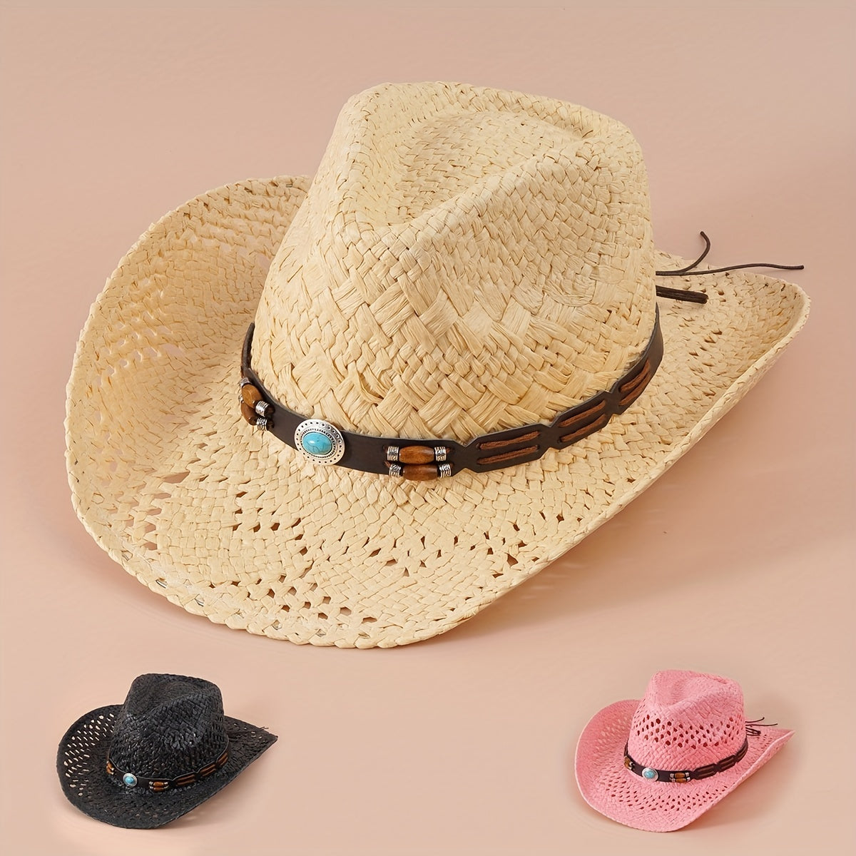 Cowboy Hat Straw Hollow Crochet Sun Hat Breathable Cowgirl Jazz Hats