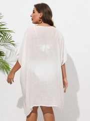  Sexy Cover Up Women's Plus Contrast Crochet Batwing Sleeve V Neck