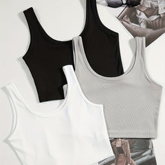 Solid Tank Top 3 Pack Sleeveless Crew Neck Sexy Summer Blouse
