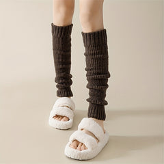 Solid Rib Knit Leg Warmers All-match Knee High Socks Women's Stockings