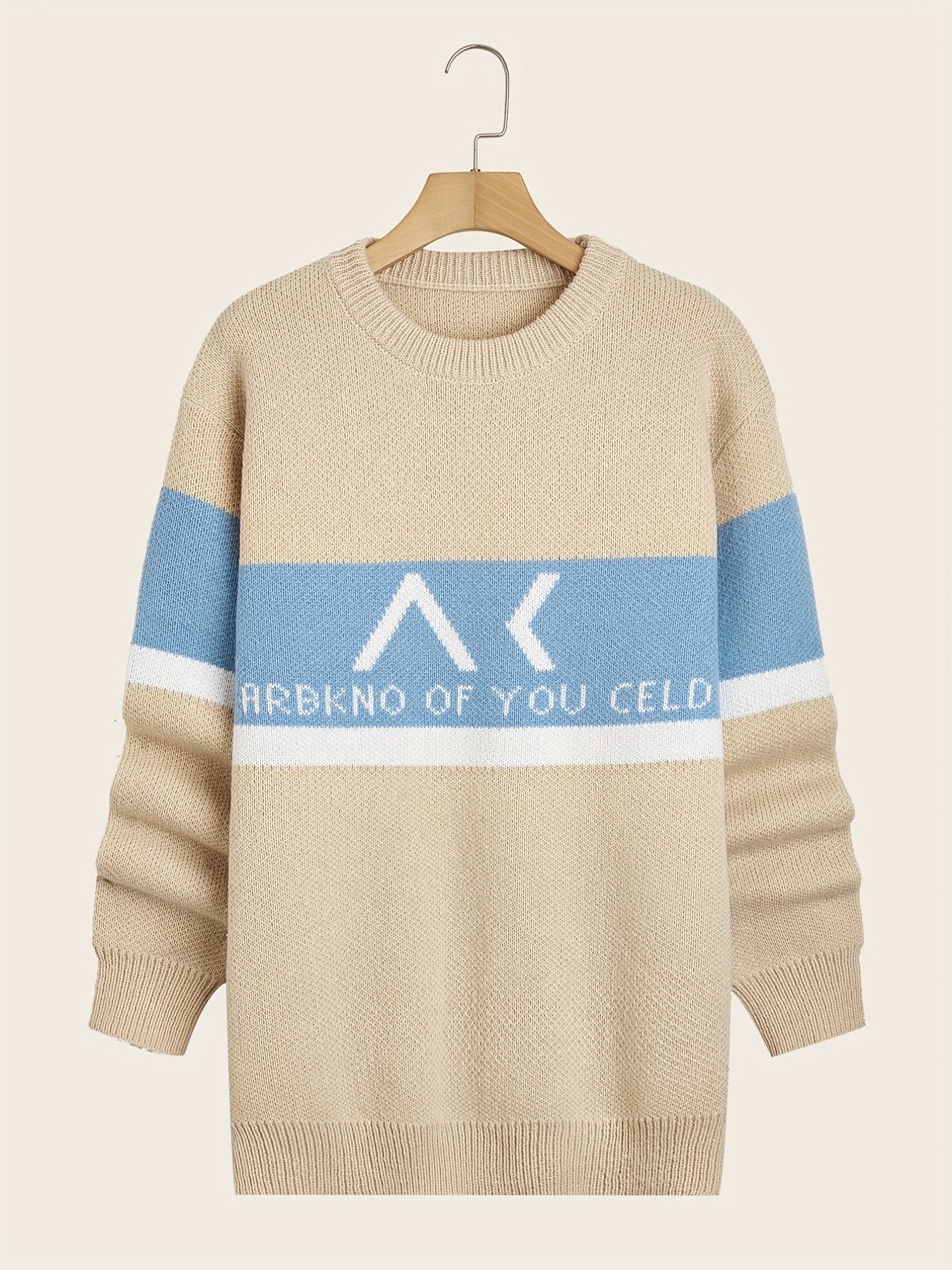 Men's Knitted Block Sweater Warm Winter Pullover