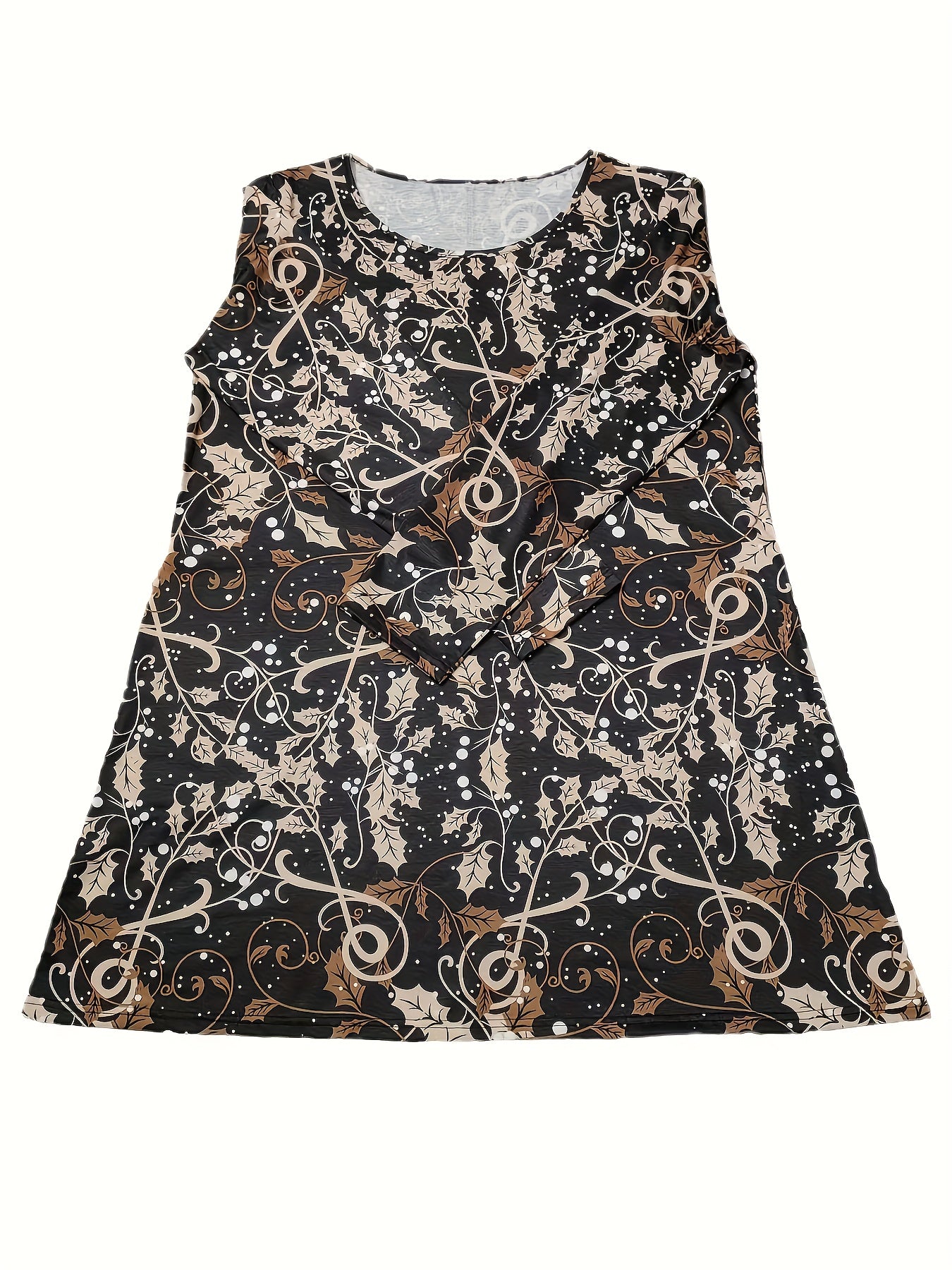 Leaf Print Long Sleeve Maxi Dress With Pockets