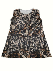  Leaf Print Long Sleeve Maxi Dress With Pockets