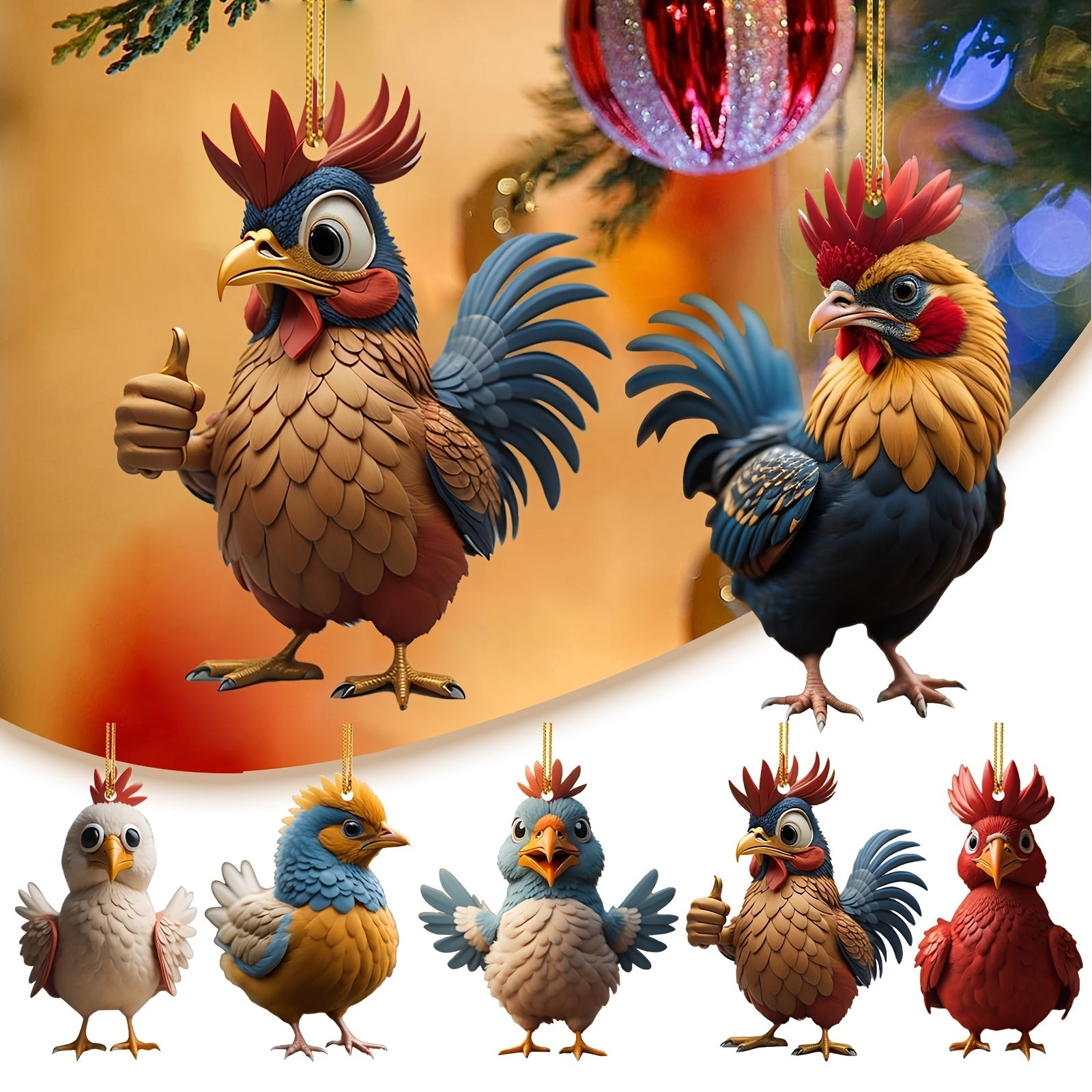 Animal Chicken Rooster Series Tree Pendant Halloween Decoration