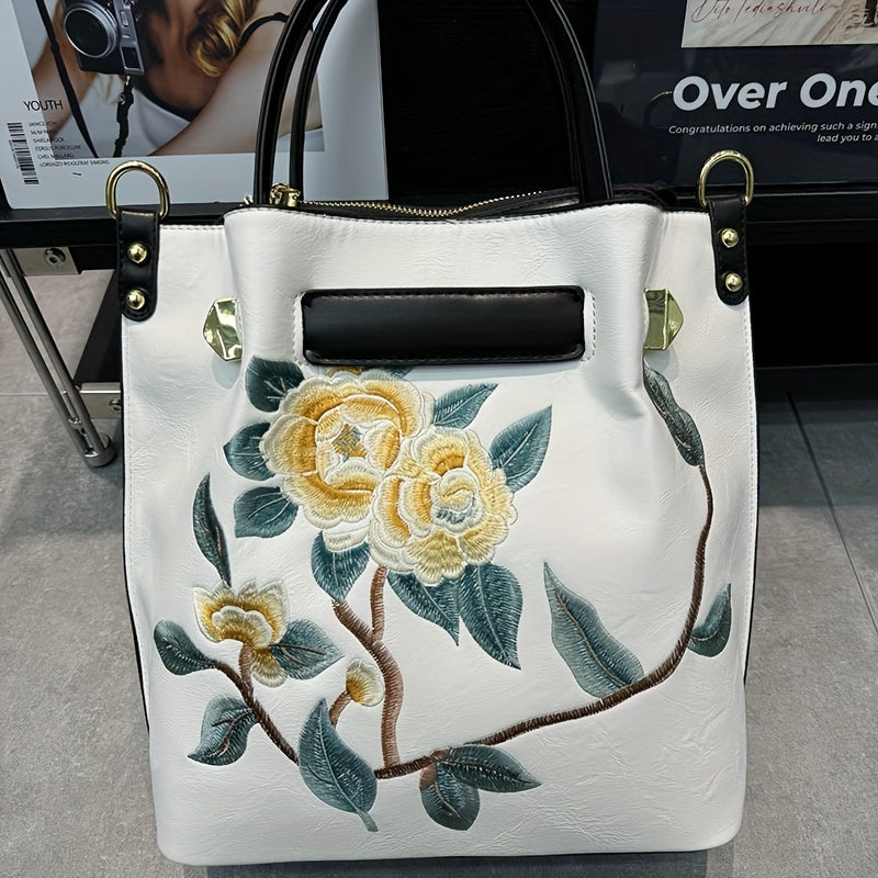Embroidered PU Tote Chinese Style Commute & Travel Bag
