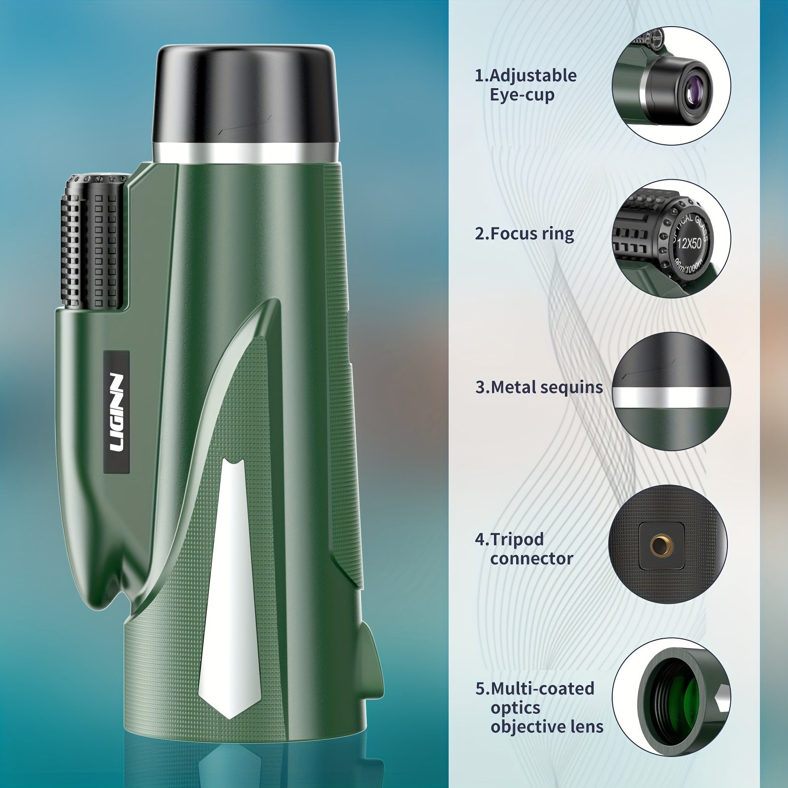 12X50 HD Monocular BAK4 Prism For Bird Watching Travel Concerts