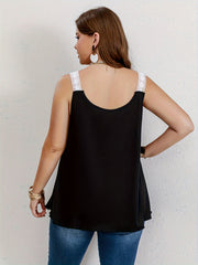  Solid Lace Trim Tank Top Scoop Neck Slight Stretch