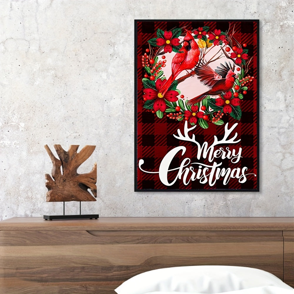 Flower Wreath Red Sparrow Pattern Canvas Painting Poster Print