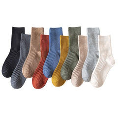 10 Solid Stripes Crew Socks for Women