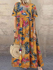  Floral Print Short Sleeve Maxi Dress