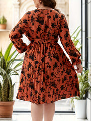 Floral Print Flounce Sleeve V Neck Pleated Dress