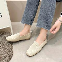 Women's Knitted Square Toe Slip-On Shoes Comfy & Versatile Flats