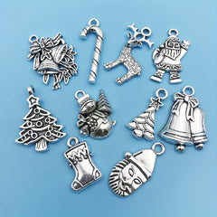 20pcs Antique Silver Christmas Charms Pendants for DIY Jewelry Making