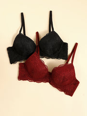 2pcs Lace Push Up Bras Comfy & Breathable Intimates Bra Women's Lingerie