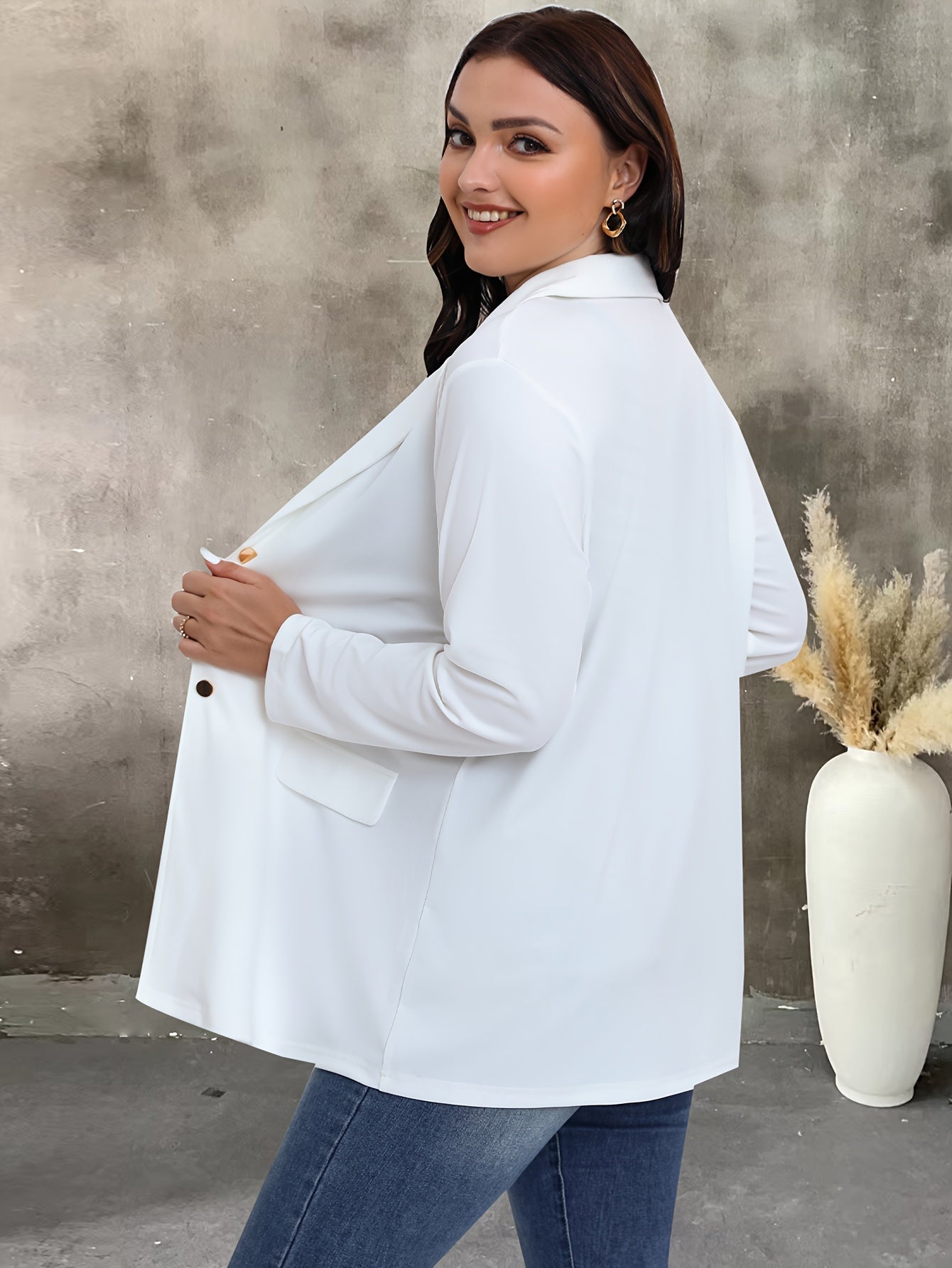  Solid Long Sleeve Button Blazer
