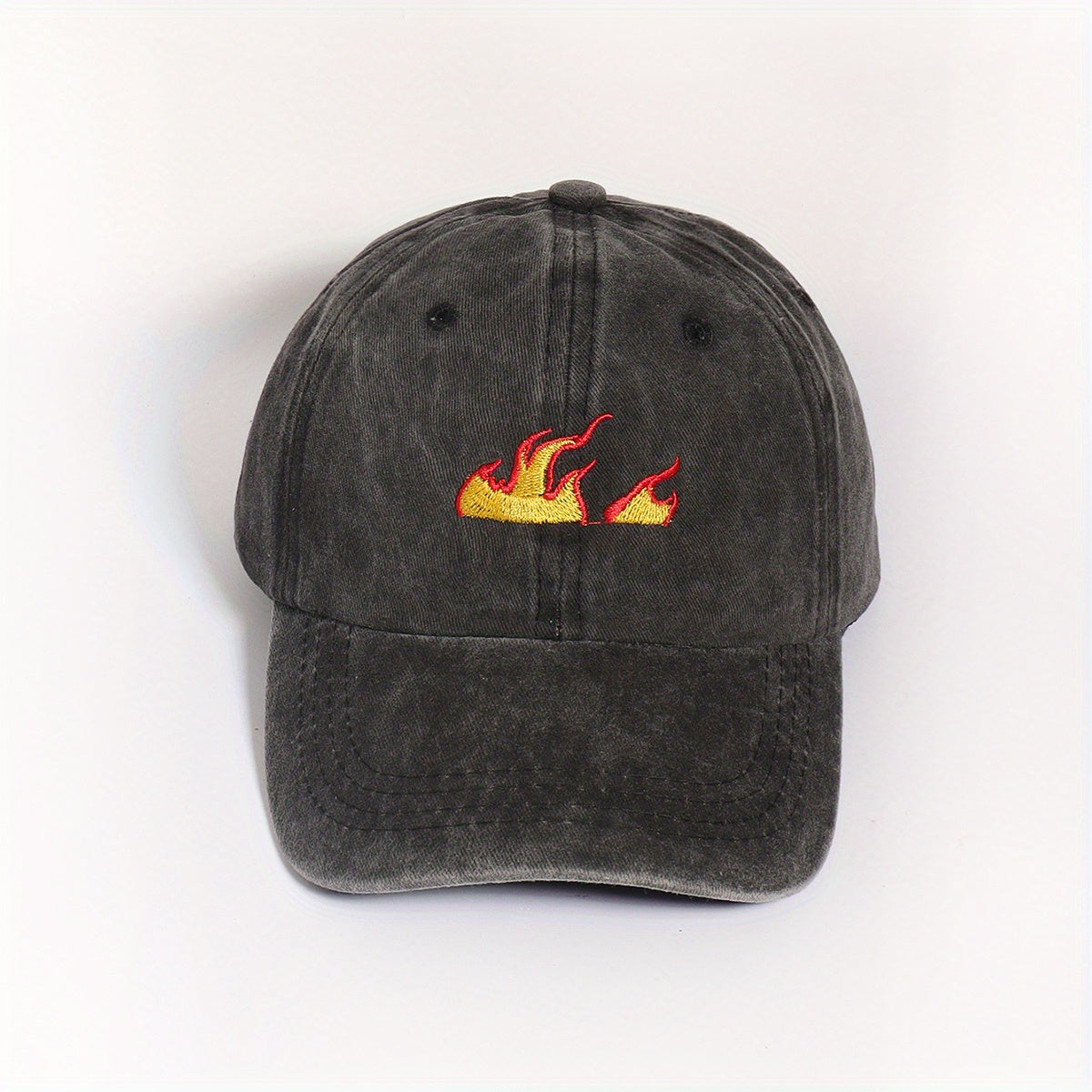 Flame Printed Gray Baseball Cap Distressed Sun Hat