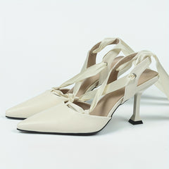Women's Point Toe Slingback Heels Criss Cross Straps Stiletto Shoes