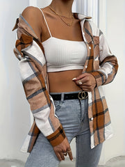  Plaid Button Up Long Sleeve Blouse
