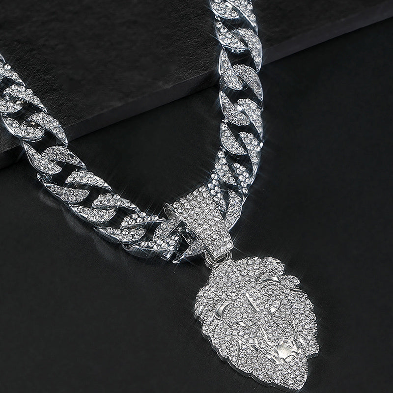 Lion Head Pendant Cuban Chain Necklace