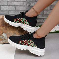 Women's Argyle Lace up Running Shoes Lightweight Sports Sneakers